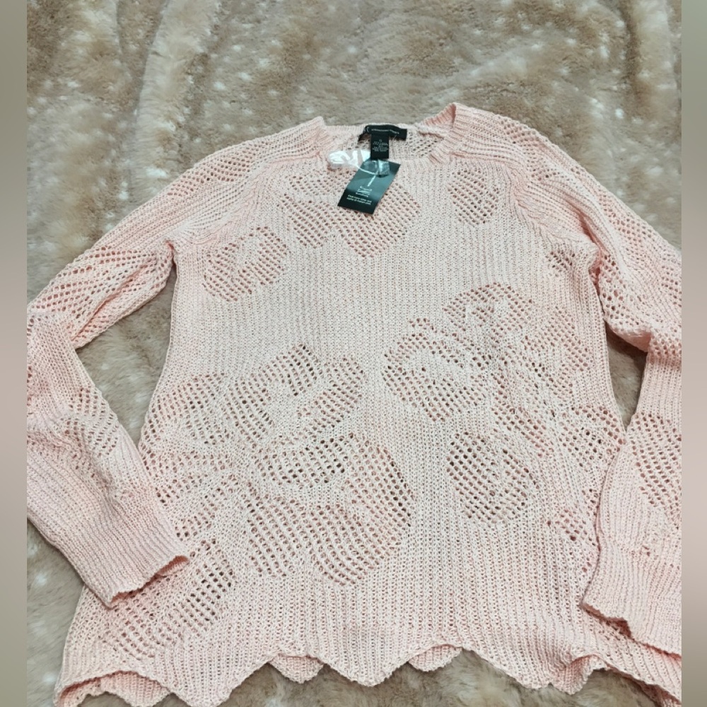 International Concepts Light Pink Open-Knit Sweater